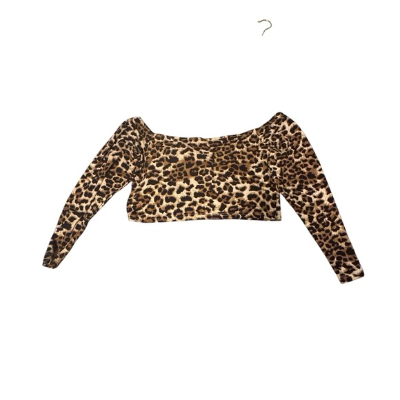 SHEIN Curve Leopard Print Long Sleeve Crop Top Size 1XL - Picture 3 of 4